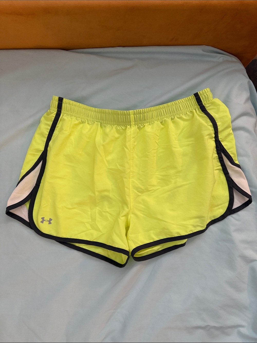 Under Armour Women's Neon Yellow Running Shorts with Black Trim